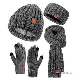 Fleece Lined Beanie Scarf Gloves Headband Set, Touchscreen Gloves, Winter